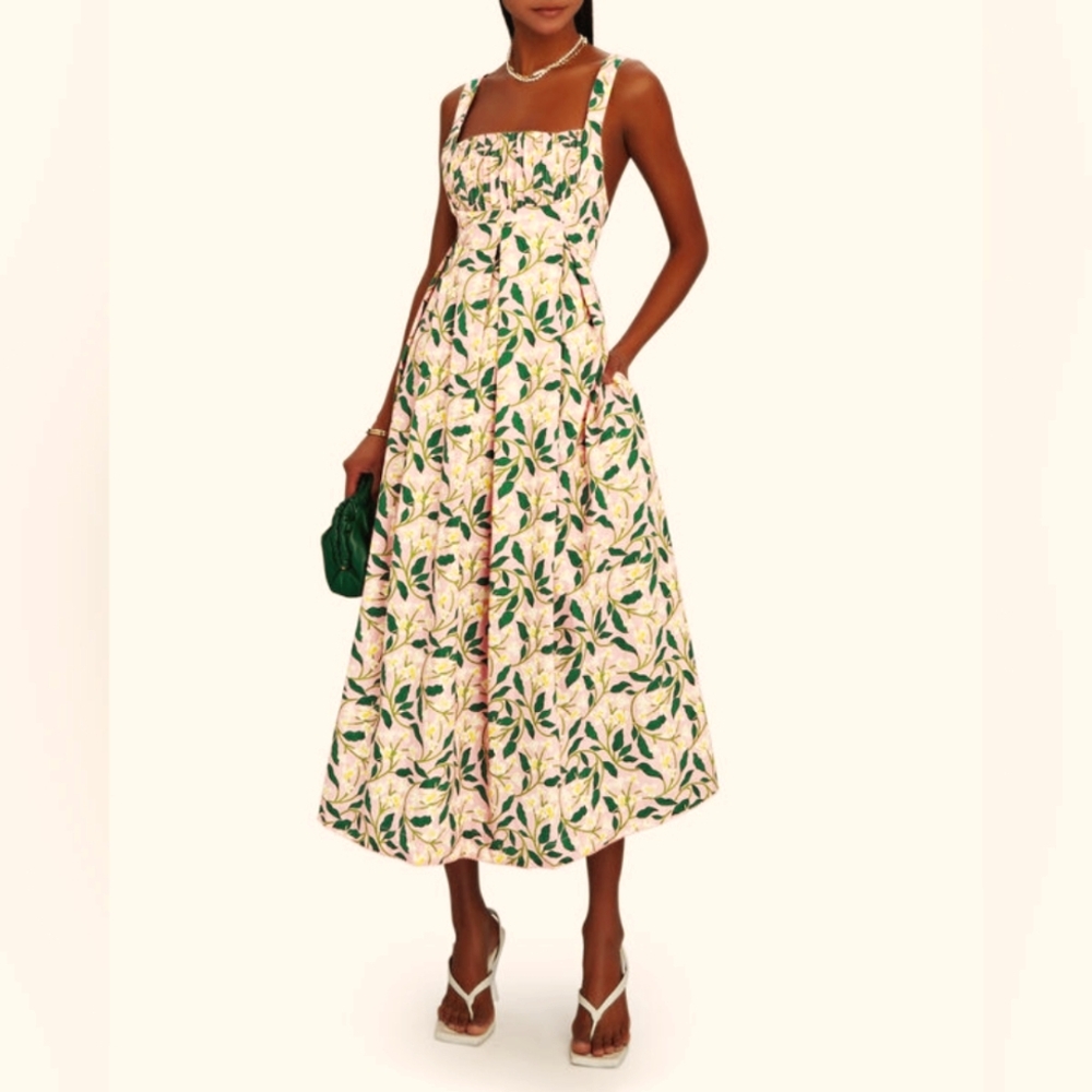 NWT Agua by Agua Bendita Hortencia Dos Gardenias Rosa Midi Dress Size L